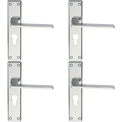 4x Flat Straight Lever on Euro Lock Backplate Handle 180 x 40mm Polished Chrome Loops