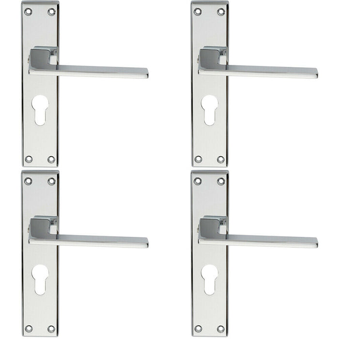 4x Flat Straight Lever on Euro Lock Backplate Handle 180 x 40mm Polished Chrome Loops