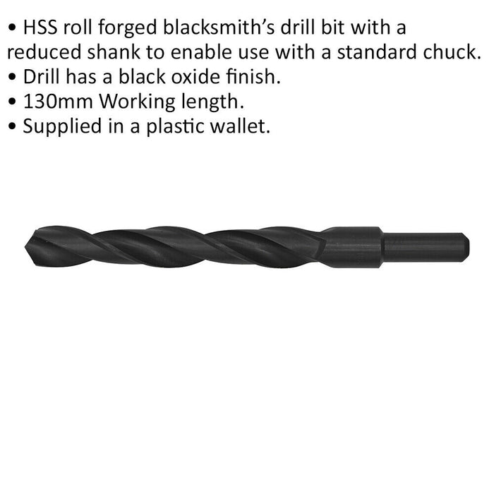 18 x 190mm HSS Roll Forged Blacksmith Drill Bit - Reduced Shank - 130mm Flute Loops