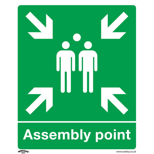 1x ASSEMBLY POINT Health & Safety Sign - Rigid Plastic 250x 300mm Warning Plate Loops