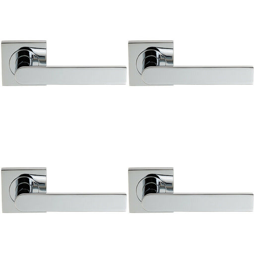 4x PAIR Flat Rectangular Bar Lever on Square Rose Concealed Fix Polished Chrome Loops
