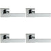 4x PAIR Flat Rectangular Bar Lever on Square Rose Concealed Fix Polished Chrome Loops