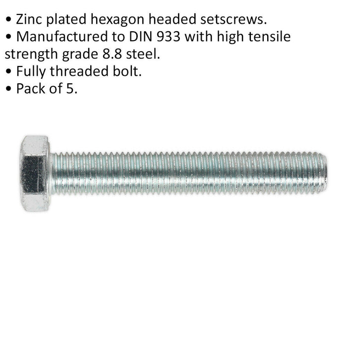 5 PACK HT Setscrew - M16 x 100mm - Grade 8.8 Zinc - Fully Threaded - DIN 933 Loops