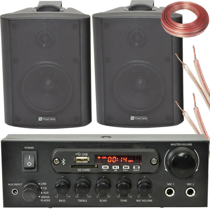 2x Black Bluetooth Wall Speaker System 110W Bar Restaurant