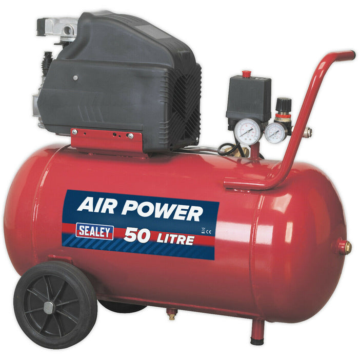 50 Litre Direct Drive Air Compressor - 2hp Motor - Automatic Pressure Cut-Out Loops