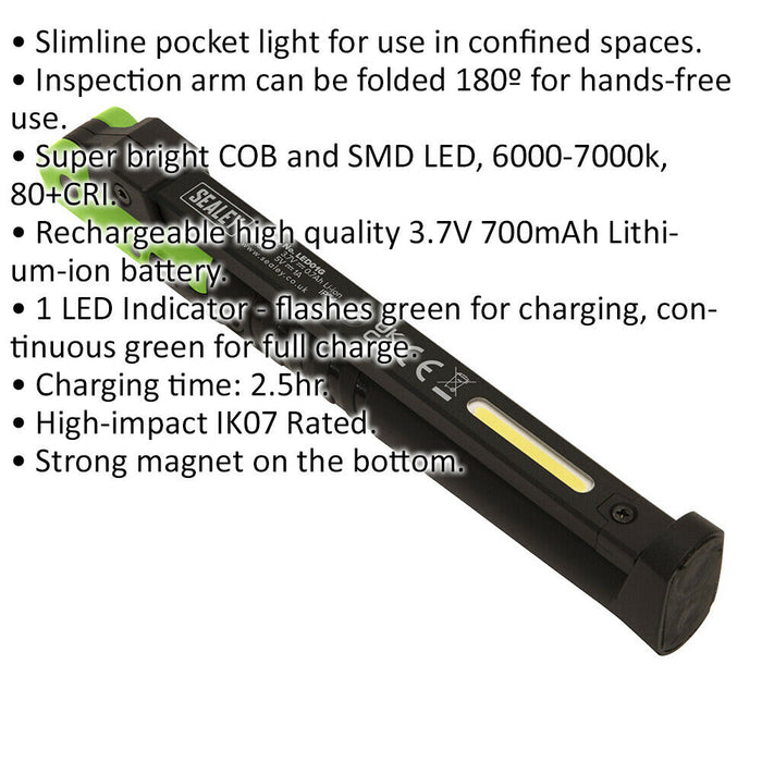 Slim Folding Pocket Light - 2 COB & 1 SMD LED - Rechargeable - Magnetic - Green Loops