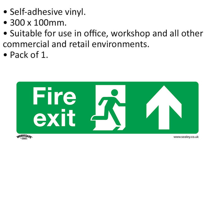 1x FIRE EXIT (UP) Health & Safety Sign - Self Adhesive 300 x 100mm Sticker Loops