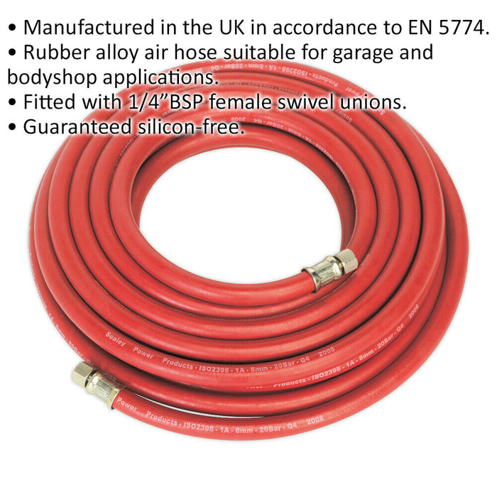 Rubber Alloy Air Hose with 1/4 Inch BSP Unions - 10 Metre Length - 8mm Bore Loops