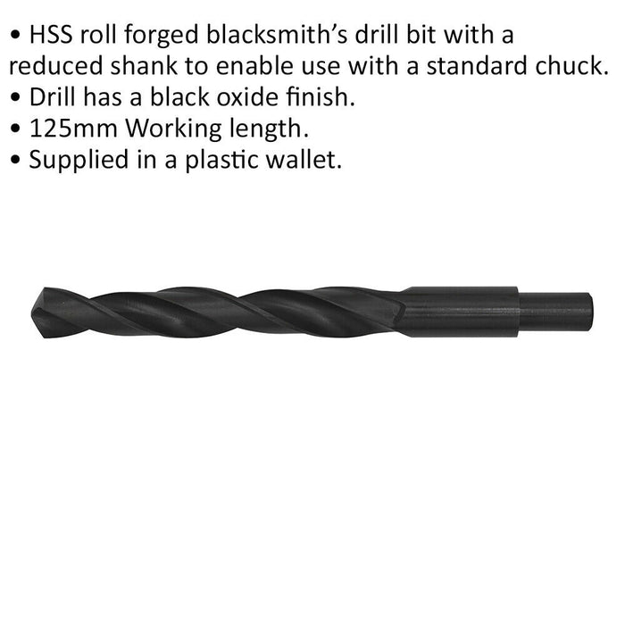 17 x 185mm HSS Roll Forged Blacksmith Drill Bit - Reduced Shank - 125mm Flute Loops