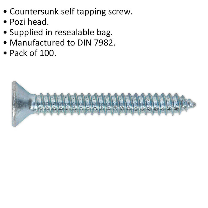 100 PACK 6.3 x 51mm Self Tapping Countersunk Screw - Pozi Head - Fixings Screw Loops