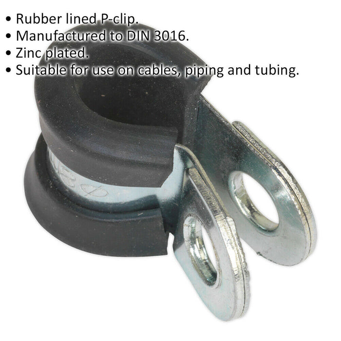 25 PACK Rubber Lined P-Clip - Zinc Plated - 8mm Diameter - Pipe Hose Cable Clip Loops