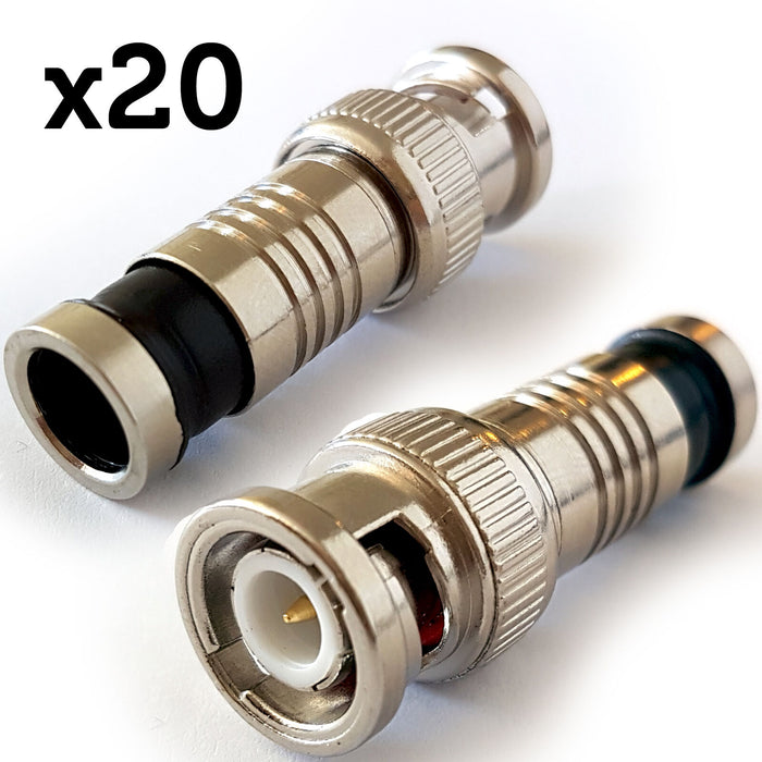 20x BNC Compression Connectors RG59 Crimp Male Plugs Coaxial Cable CCTV Install Loops