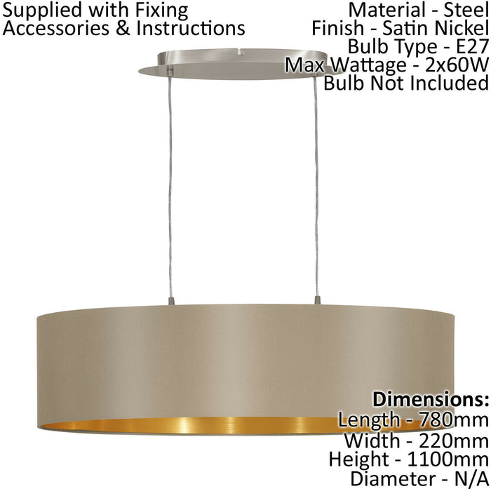 Ceiling Pendant Light & 2x Matching Wall Lights Taupe & Gold Large Linear Shade Loops