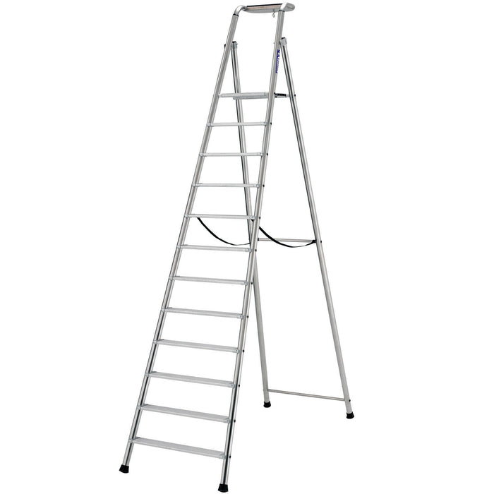 2.8m MAX STABILITY Platform Step Ladders 12 Tread Anti Slip Aluminium DIY Steps Loops