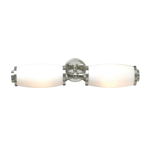 IP 44 Wall Light 2 x Enc Glass Shades on a Bar Polished Nickel LED G9 3.5W Loops