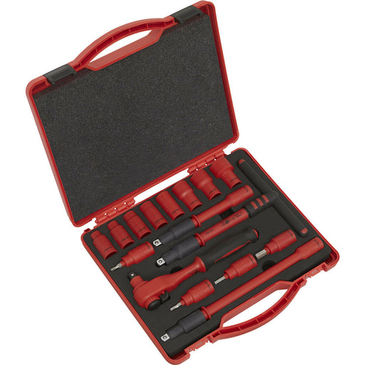 16pc VDE Insulated Socket & Ratchet Handle Set -3/8" Square Drive 6 Point Metric Loops