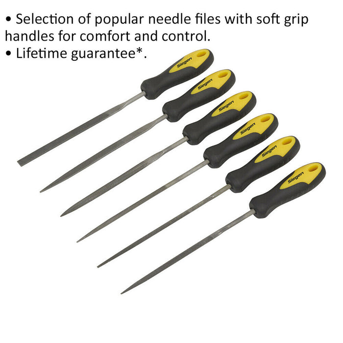 6 Piece 100mm Needle File Set - Comfort Grip Handles - Precision Micro Files Loops