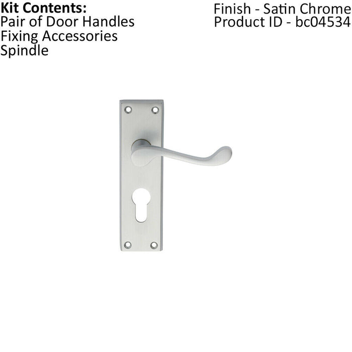 PAIR Victorian Scroll Handle on Euro Lock Backplate 150 x 43mm Satin Chrome Loops