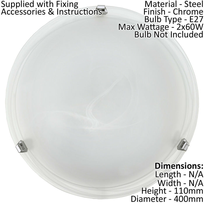 Wall Flush Ceiling Light Colour Chrome Shade Glass Alabaster Bulb E27 2x60W Loops