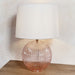Table Lamp Dusky Pink Ribbed Glass & Vintage White Linen 40W E27 GLS Loops