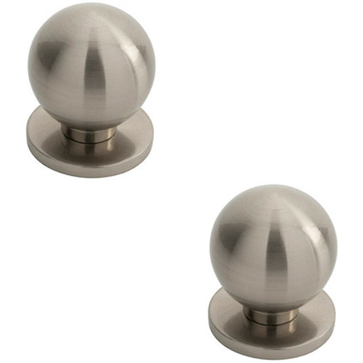 2x Small Solid Ball Cupboard Door Knob 25mm Dia Satin Nickel Cabinet Handle Loops