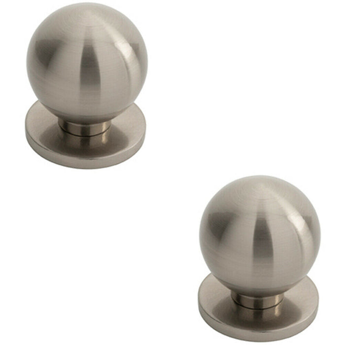 2x Small Solid Ball Cupboard Door Knob 25mm Dia Satin Nickel Cabinet Handle Loops