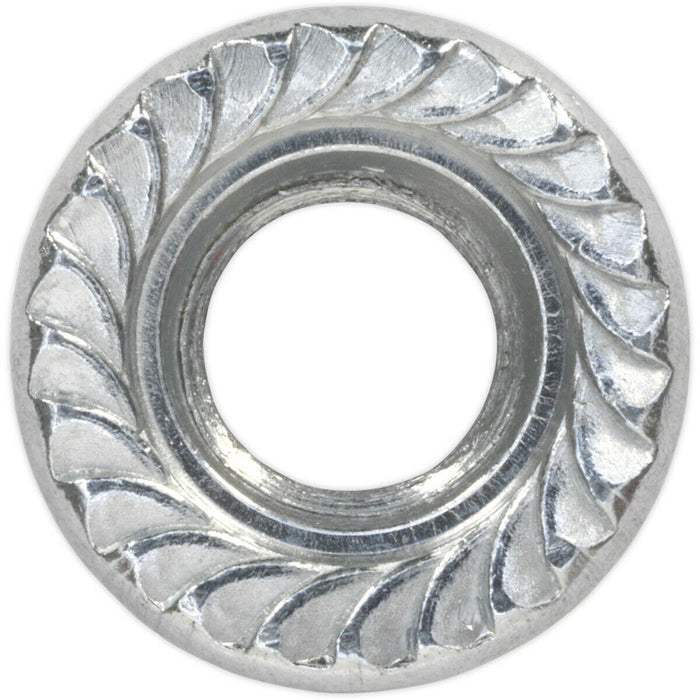Pack of 100 Zinc Plated Serrated Flange Nut - 1.25mm Pitch - M8 - DIN 6923 Loops