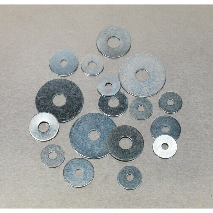 240 Piece Zinc Plated Repair Washer Assortment - M5 to M10 - Storage Box Loops