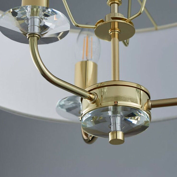 Multi Light Ceiling Pendant 3 Bulb BRASS & WHITE Chandelier Large Shade Lamp Loops