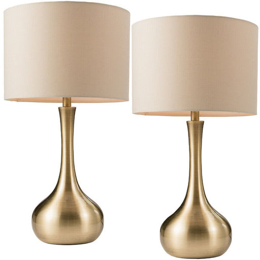 2 PACK | Touch Dimmer Table Lamp Brass & Taupe Shade Metal Bedside Reading Light Loops