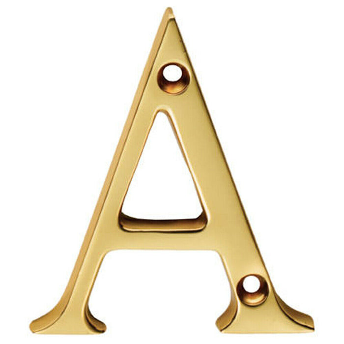 Polished Brass Door Letter A 53mm Height 4mm Depth House Letter Plaque Loops