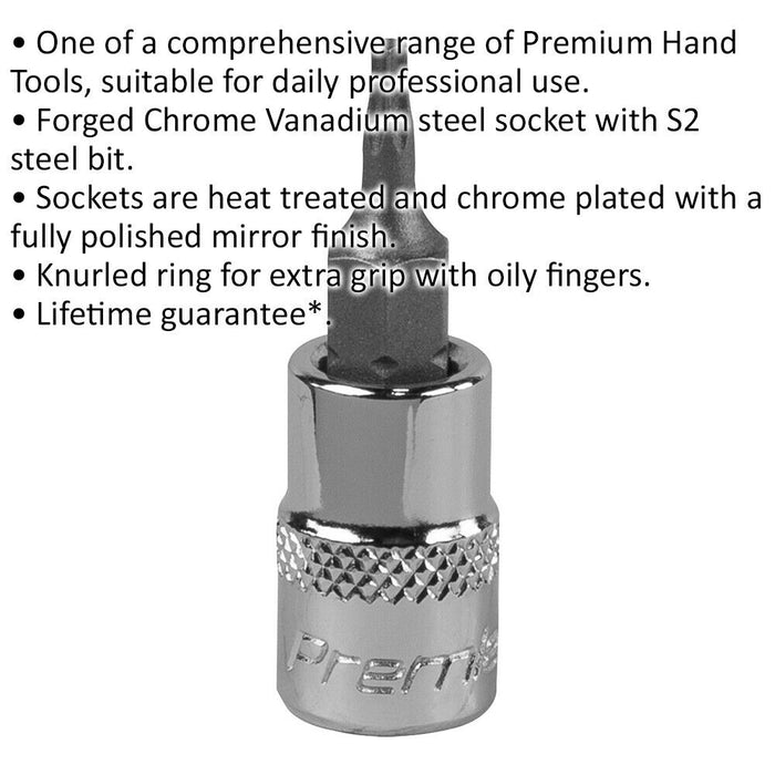 T8 TRX Star Socket Bit - 1/4" Square Drive - PREMIUM S2 Steel Head Knurled Grip Loops