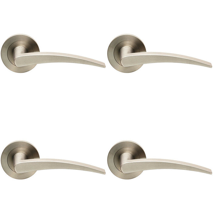 4x PAIR Slim Arched Flat Lever on Round Rose Concealed Fix Satin Stainless Steel Loops