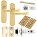 Door Handle & Latch Pack Satin Brass Smooth Rounded Lever Curved Backplate Loops