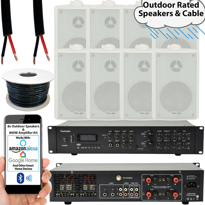 800W LOUD Outdoor Bluetooth System 8x White Speaker Weatherproof Garden Music