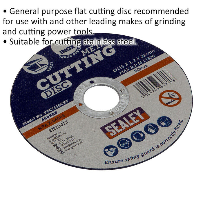 115 x 1.2mm Flat Metal Cutting Disc - 22mm Bore - Heavy Duty Angle Grinder Disc Loops