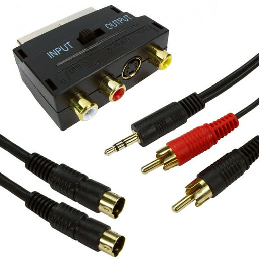10M PC Laptop To TV Cable Kit S Video & 3.5mm Audio To 2 RCA Phono Scart Lead Loops