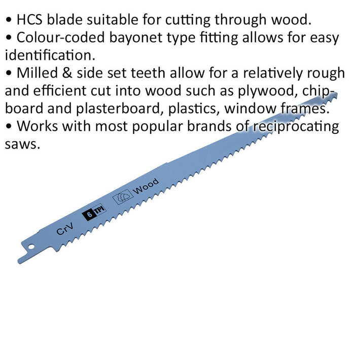 5 PACK 230mm HCS Reciprocating Saw Blade - 6 TPI - Milled Side Set Teeth Loops