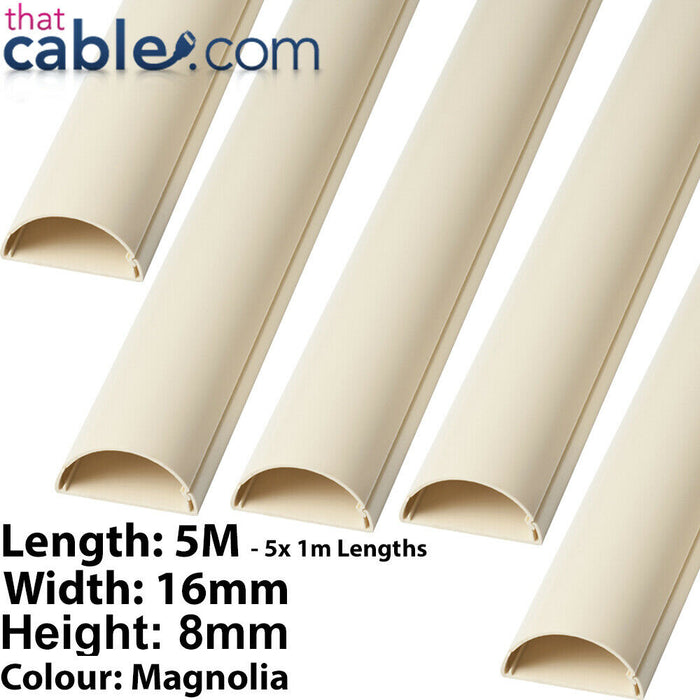 5x 1m (5m) 16mm x 8mm Magnolia Speaker Cable Trunking Conduit Cover AV TV Wall Loops