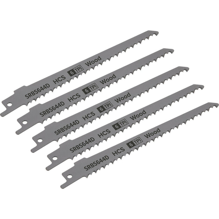 5 PACK 150mm HCS Reciprocating Saw Blade - 6 TPI - Milled Side Set Teeth Loops