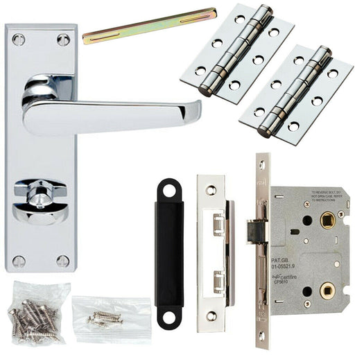 Door Handle & Bathroom Lock Pack Chrome Victorian Flat Thumb Turn Backplate Loops