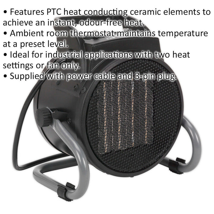 2000W Industrial PTC Fan Heater - 2 Heat Settings - Fan Only Mode - 6800 Btu/hr Loops