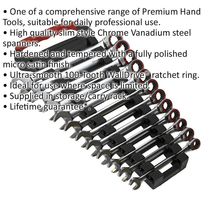 12pc PREMIUM Combination Ratchet Spanner Set - 12 Point Metric Socket Hardened Loops