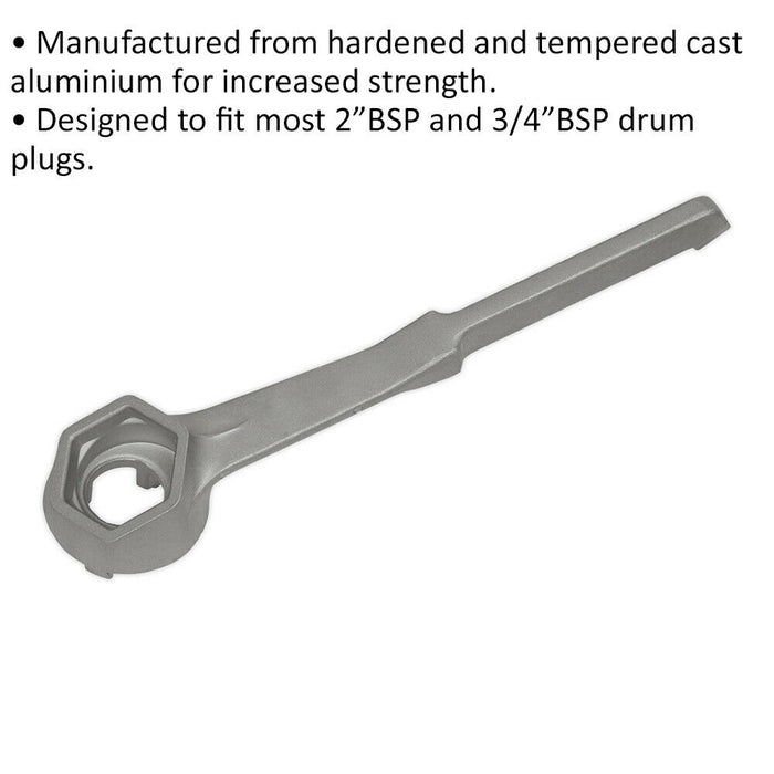 Aluminium Drum Wrench - Hardened & Tempered - Fits 2" BSP & 3/4" BSP Drum Plugs Loops