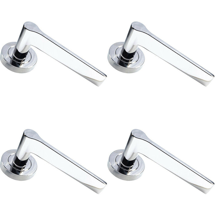 4x PAIR Straight Rounded Handle on Round Rose Concealed Fix Polished Nickel Loops