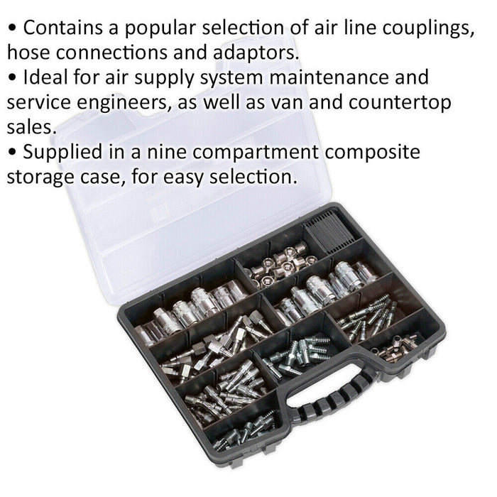 100 Piece Air Line Coupling Kit - Airflow Hose Connections and Adaptors Loops