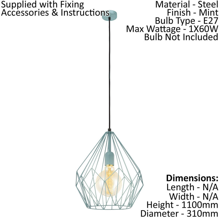 Hanging Ceiling Pendant Light Mint Wire Cage 1x 60W E27 Hallway Feature Lamp Loops