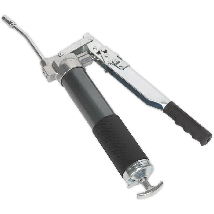 Heavy Duty Adjustable Flow Grease Gun - 2-Way Fill - Dual Piston Design Loops