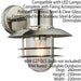 IP44 Outdoor Wall Lamp Stainless Steel Caged Glass Lantern Down Modern Light Loops