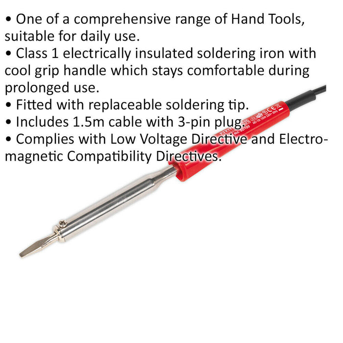 100W / 230V Electric Soldering Iron - Insulated Cool Grip For Prolonged Use Loops